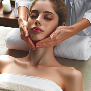 Caucasian woman receiving facial treatment in spa