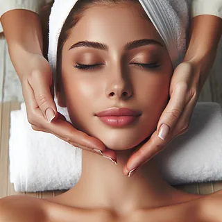 Caucasian woman receiving a relaxing facial massage